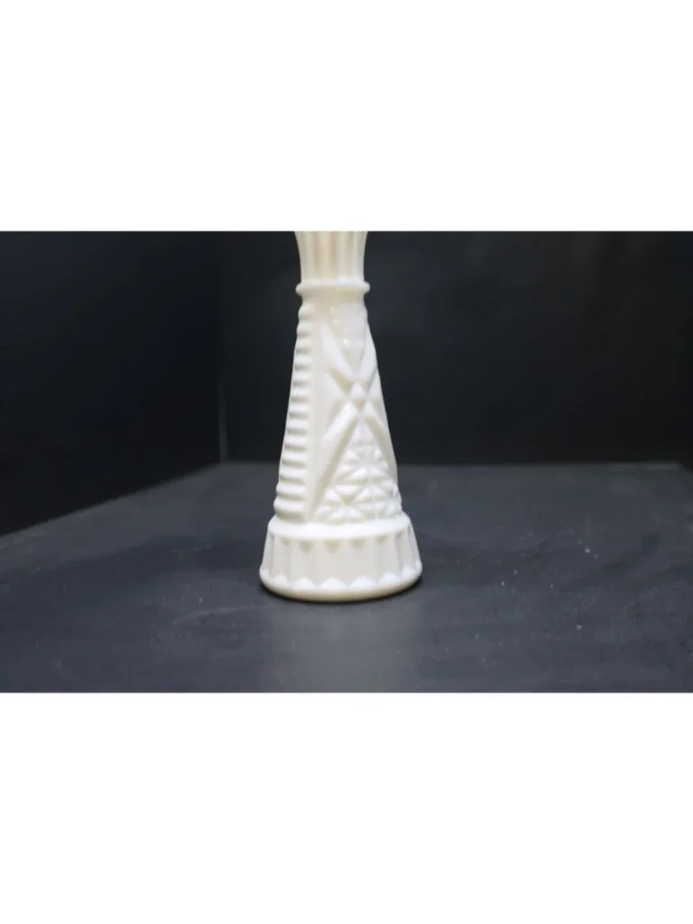 White Milk Glass Vase Diamond Ribbed Pattern 6.5